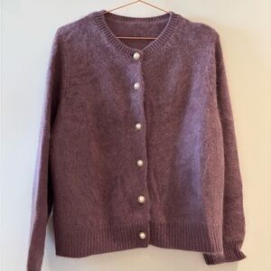 Elegant Mauve 100% Cashmere Cardigan with Pearl Buttons